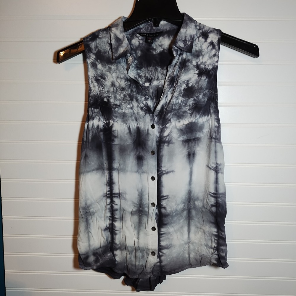 Rock & Republic Tie Dye Tank Top Blouse Womens XS Button Up Grunge‎ Edgy Goth